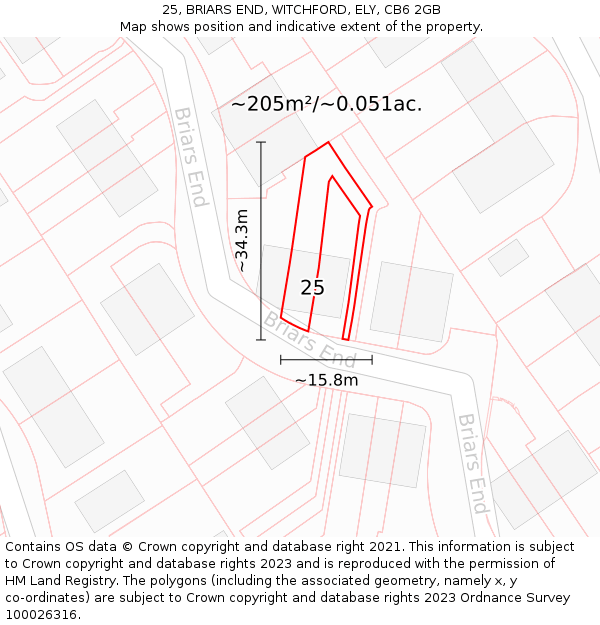 25, BRIARS END, WITCHFORD, ELY, CB6 2GB: Plot and title map