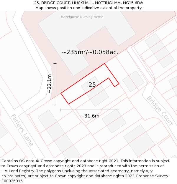 25, BRIDGE COURT, HUCKNALL, NOTTINGHAM, NG15 6BW: Plot and title map