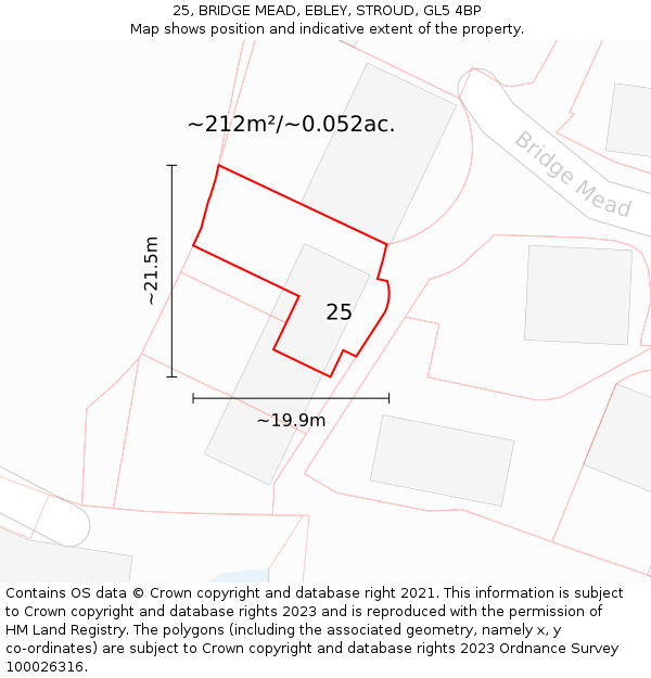 25, BRIDGE MEAD, EBLEY, STROUD, GL5 4BP: Plot and title map