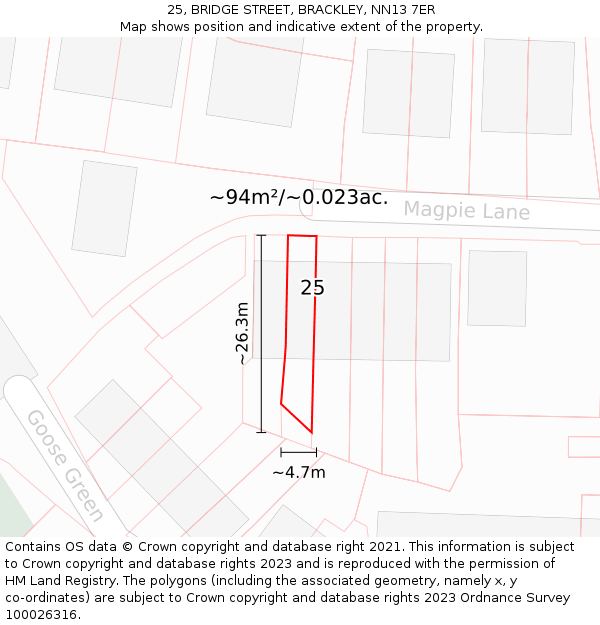 25, BRIDGE STREET, BRACKLEY, NN13 7ER: Plot and title map