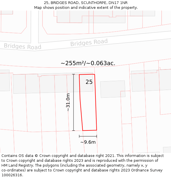 25, BRIDGES ROAD, SCUNTHORPE, DN17 1NR: Plot and title map