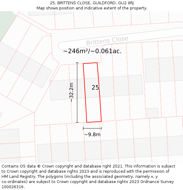 25, BRITTENS CLOSE, GUILDFORD, GU2 9RJ: Plot and title map