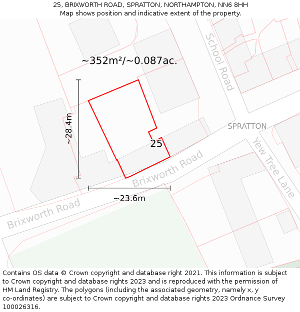 25, BRIXWORTH ROAD, SPRATTON, NORTHAMPTON, NN6 8HH: Plot and title map