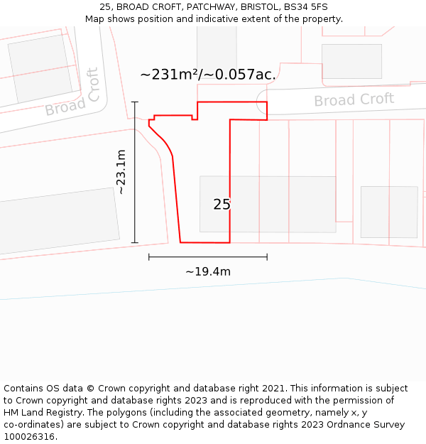 25, BROAD CROFT, PATCHWAY, BRISTOL, BS34 5FS: Plot and title map