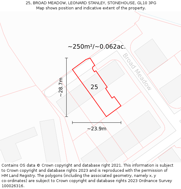 25, BROAD MEADOW, LEONARD STANLEY, STONEHOUSE, GL10 3PG: Plot and title map