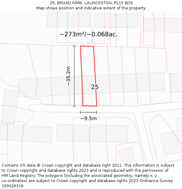 25, BROAD PARK, LAUNCESTON, PL15 8DS: Plot and title map