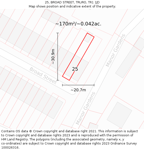 25, BROAD STREET, TRURO, TR1 1JD: Plot and title map