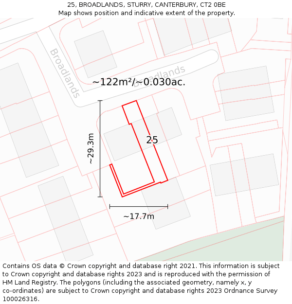 25, BROADLANDS, STURRY, CANTERBURY, CT2 0BE: Plot and title map