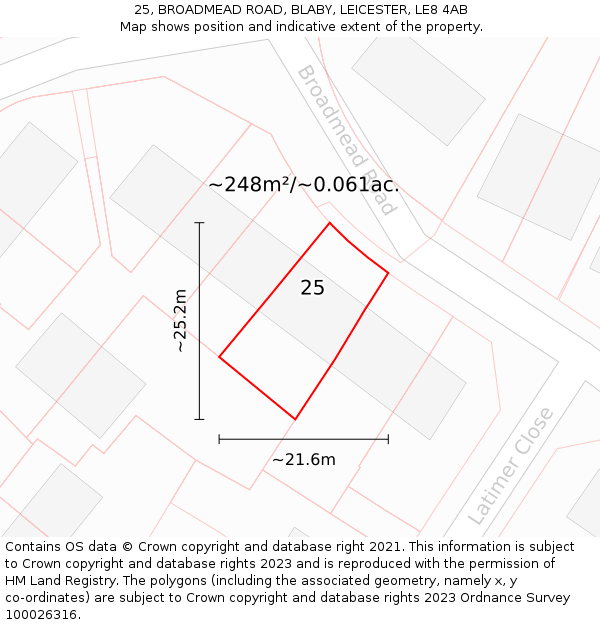 25, BROADMEAD ROAD, BLABY, LEICESTER, LE8 4AB: Plot and title map