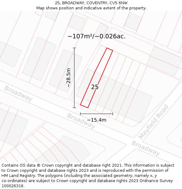25, BROADWAY, COVENTRY, CV5 6NW: Plot and title map