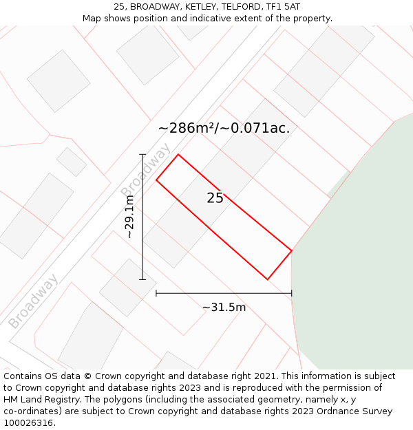 25, BROADWAY, KETLEY, TELFORD, TF1 5AT: Plot and title map
