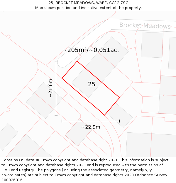 25, BROCKET MEADOWS, WARE, SG12 7SG: Plot and title map