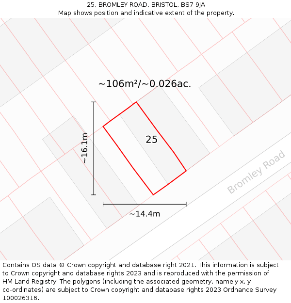 25, BROMLEY ROAD, BRISTOL, BS7 9JA: Plot and title map
