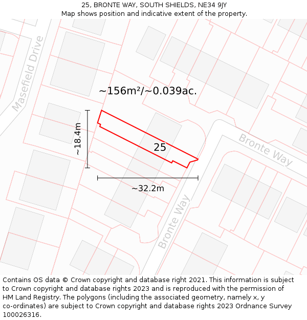 25, BRONTE WAY, SOUTH SHIELDS, NE34 9JY: Plot and title map