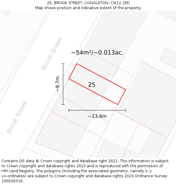 25, BROOK STREET, CONGLETON, CW12 1RD: Plot and title map