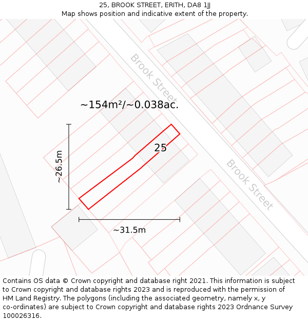 25, BROOK STREET, ERITH, DA8 1JJ: Plot and title map