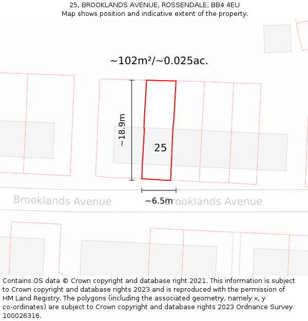 25, BROOKLANDS AVENUE, ROSSENDALE, BB4 4EU: Plot and title map