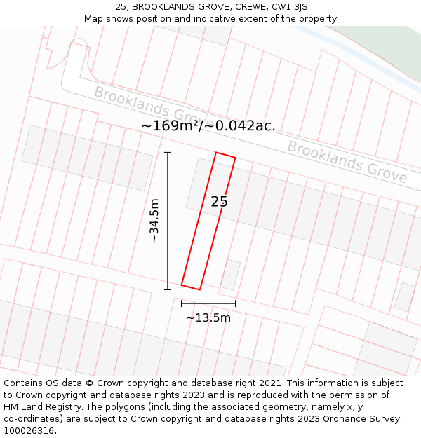 25, BROOKLANDS GROVE, CREWE, CW1 3JS: Plot and title map