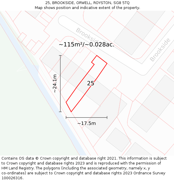 25, BROOKSIDE, ORWELL, ROYSTON, SG8 5TQ: Plot and title map
