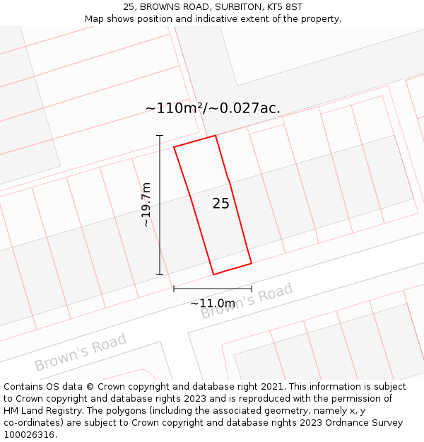 25, BROWNS ROAD, SURBITON, KT5 8ST: Plot and title map