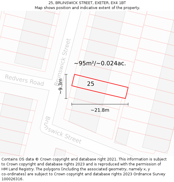 25, BRUNSWICK STREET, EXETER, EX4 1BT: Plot and title map