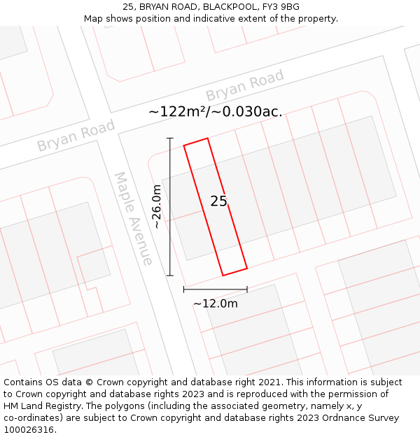 25, BRYAN ROAD, BLACKPOOL, FY3 9BG: Plot and title map