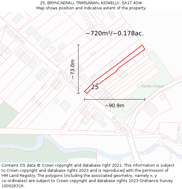 25, BRYNCAERAU, TRIMSARAN, KIDWELLY, SA17 4DW: Plot and title map
