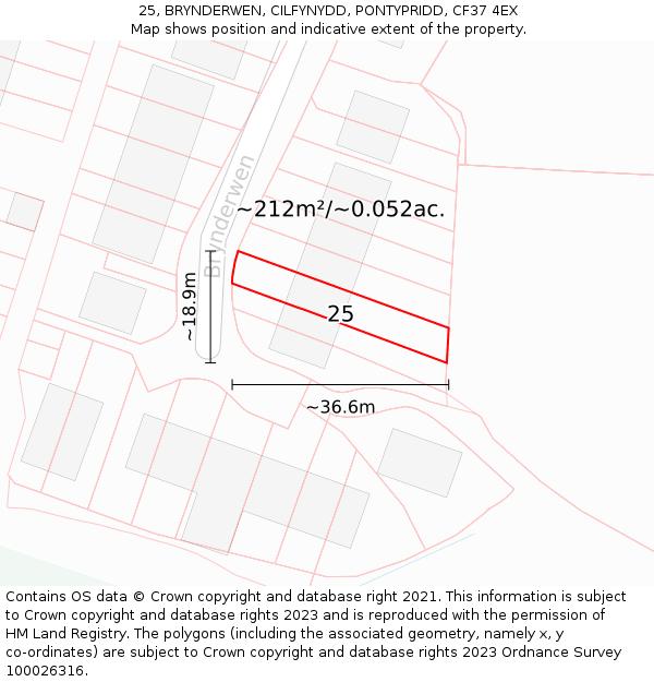 25, BRYNDERWEN, CILFYNYDD, PONTYPRIDD, CF37 4EX: Plot and title map