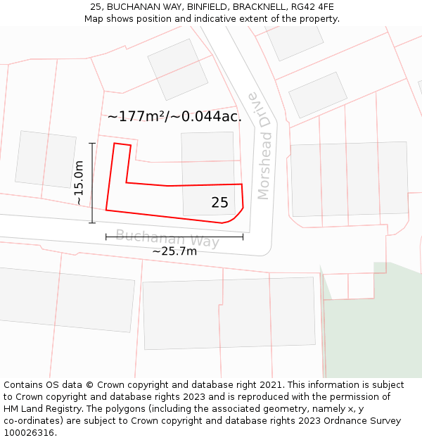25, BUCHANAN WAY, BINFIELD, BRACKNELL, RG42 4FE: Plot and title map