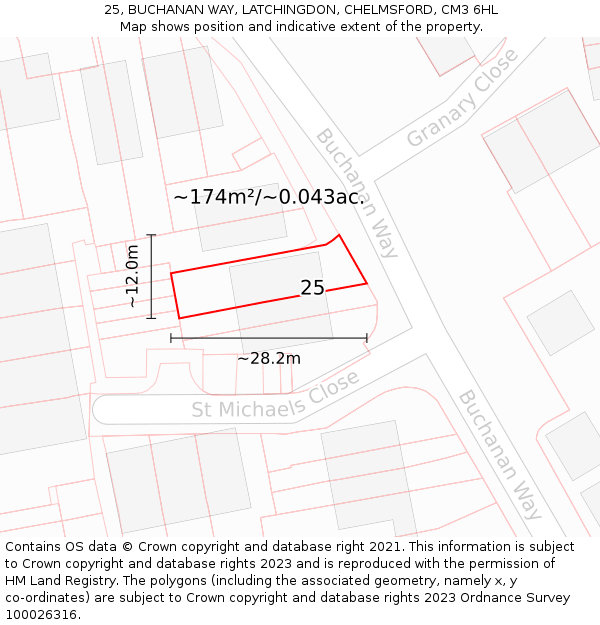 25, BUCHANAN WAY, LATCHINGDON, CHELMSFORD, CM3 6HL: Plot and title map