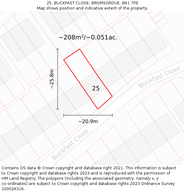 25, BUCKFAST CLOSE, BROMSGROVE, B61 7PE: Plot and title map