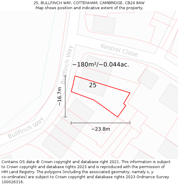 25, BULLFINCH WAY, COTTENHAM, CAMBRIDGE, CB24 8AW: Plot and title map