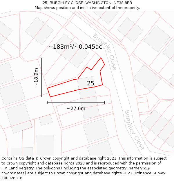 25, BURGHLEY CLOSE, WASHINGTON, NE38 8BR: Plot and title map