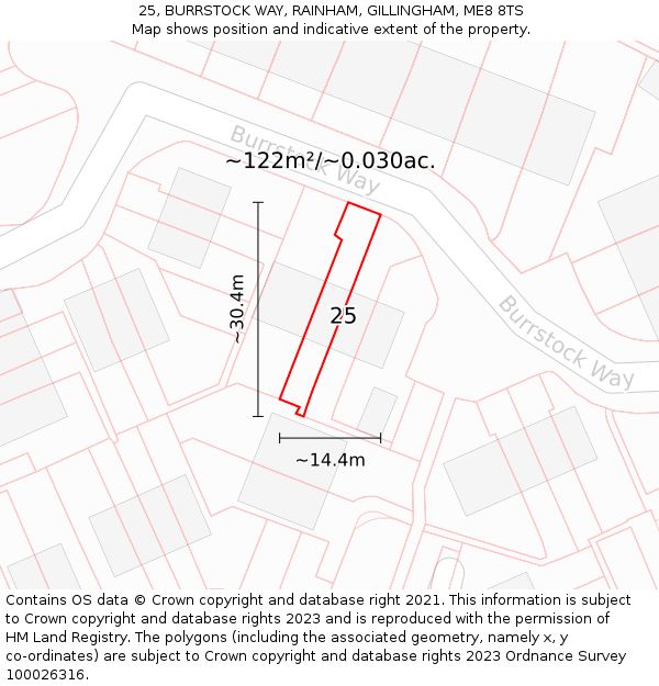 25, BURRSTOCK WAY, RAINHAM, GILLINGHAM, ME8 8TS: Plot and title map