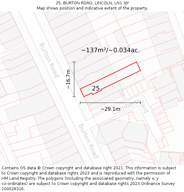 25, BURTON ROAD, LINCOLN, LN1 3JY: Plot and title map