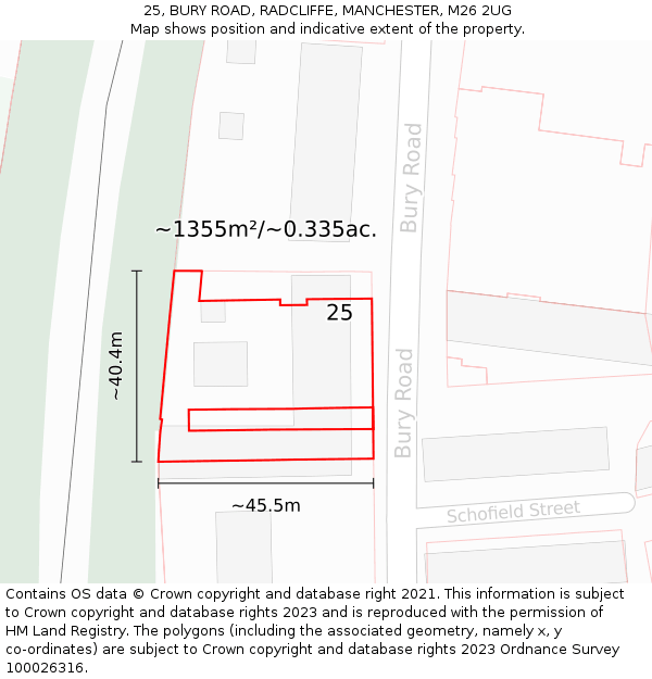 25, BURY ROAD, RADCLIFFE, MANCHESTER, M26 2UG: Plot and title map