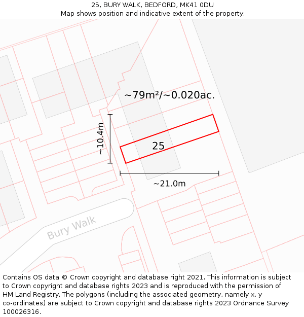 25, BURY WALK, BEDFORD, MK41 0DU: Plot and title map