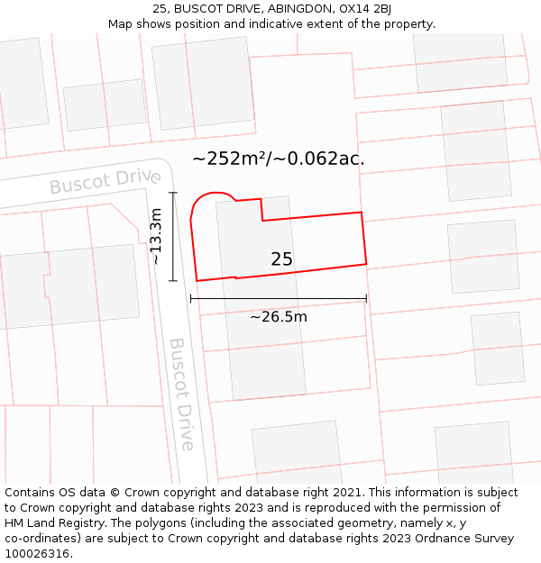 25, BUSCOT DRIVE, ABINGDON, OX14 2BJ: Plot and title map