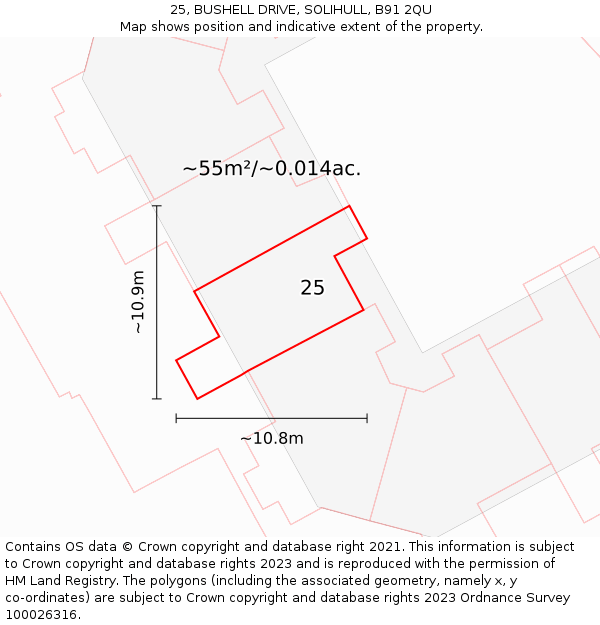 25, BUSHELL DRIVE, SOLIHULL, B91 2QU: Plot and title map