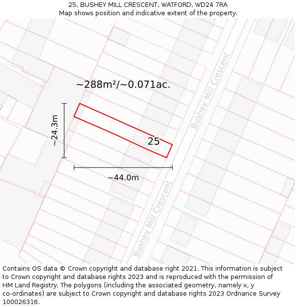 25, BUSHEY MILL CRESCENT, WATFORD, WD24 7RA: Plot and title map