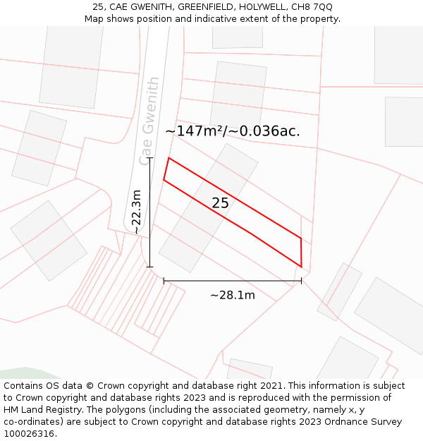 25, CAE GWENITH, GREENFIELD, HOLYWELL, CH8 7QQ: Plot and title map