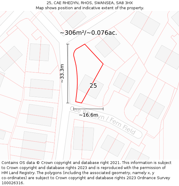 25, CAE RHEDYN, RHOS, SWANSEA, SA8 3HX: Plot and title map