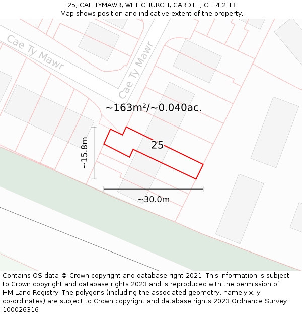 25, CAE TYMAWR, WHITCHURCH, CARDIFF, CF14 2HB: Plot and title map
