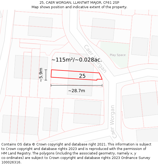 25, CAER WORGAN, LLANTWIT MAJOR, CF61 2SP: Plot and title map