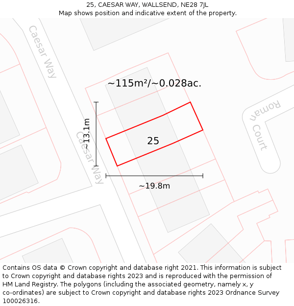 25, CAESAR WAY, WALLSEND, NE28 7JL: Plot and title map