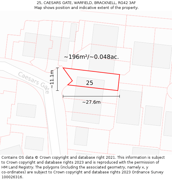 25, CAESARS GATE, WARFIELD, BRACKNELL, RG42 3AF: Plot and title map