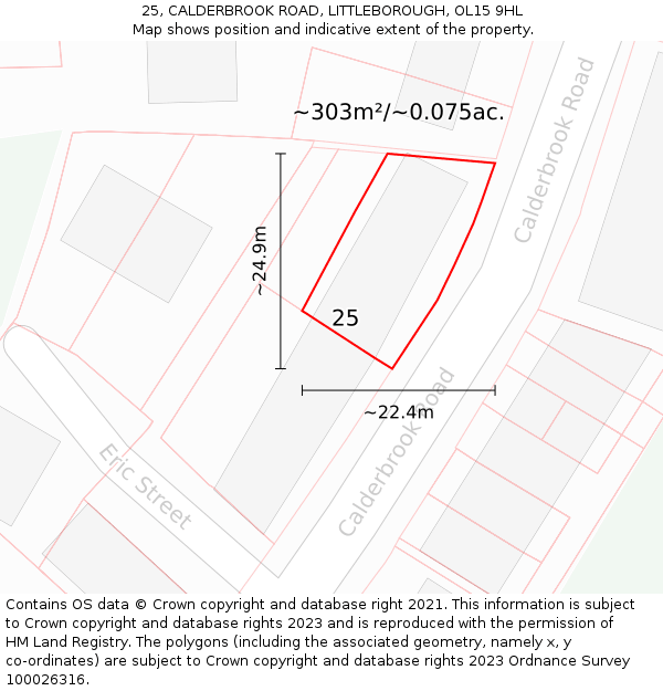 25, CALDERBROOK ROAD, LITTLEBOROUGH, OL15 9HL: Plot and title map