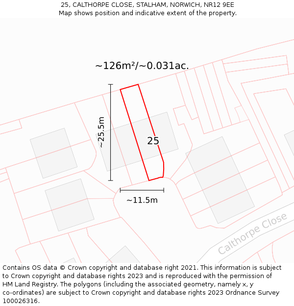 25, CALTHORPE CLOSE, STALHAM, NORWICH, NR12 9EE: Plot and title map