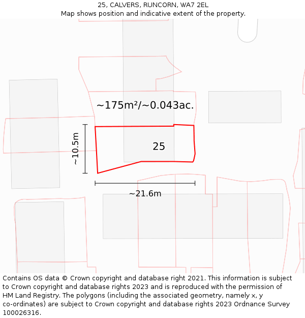 25, CALVERS, RUNCORN, WA7 2EL: Plot and title map