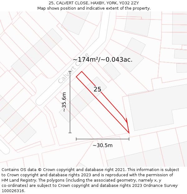 25, CALVERT CLOSE, HAXBY, YORK, YO32 2ZY: Plot and title map